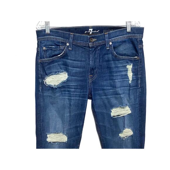 7 Seven For All Mankind Paxtyn Jeans Slim Straight Blue Distressed Ripped Men 31 - Picture 3 of 11